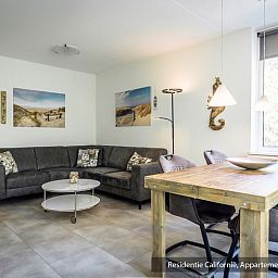 Moderne badkamer in Type 3A vakantiehuis, De Koog, Texel met ruime douche en elegant sanitair.