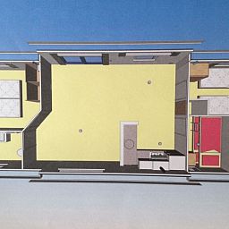 Plattegrond van Chalet Julie in Vakantiepark de Bremakker, De Dennen, Texel. Ruime indeling met slaapkamers en keuken voor een comfortabel verblijf.