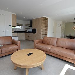 Gemuetliches Wohnzimmer von Tempelierweg - Kogermient 18, Ferienhaus De Dennen, Texel mit moderner Kueche.