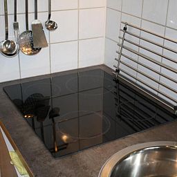 Modern kitchen in Apartment Amelander-Kaap TIME-OUT with SWIMMING POOL, Hollum, Ameland, with induction cooktop and convenient amenities.