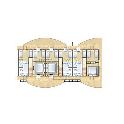 Moderne lounge in Hof van Saksen 18-persoons boerderij, Nooitgedacht, Drenthe met comfortabele banken en sfeerverlichting.