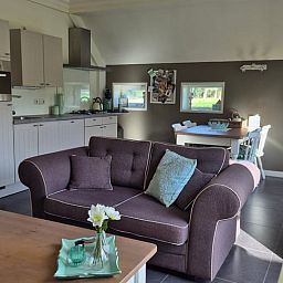 Gemuetliches Wohnzimmer des Ferienhauses in Dalerveen, Suedost-Drenthe, komplett mit moderner Kueche und Essecke, ideal fuer einen entspannten Aufenthalt.