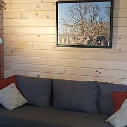 Cozy living room in Holiday Home in 't Haantje, Southeast Drenthe, with comfortable sofa.