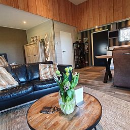 Stijlvolle woonkamer van Vakantiehuisje in Fluitenberg, ideaal voor ontspanning in Zuidwest Drenthe.