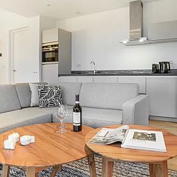 Open keuken en woonkamer in 6-persoons woning 6C, vakantiehuis in Witmarsum, Friesland.