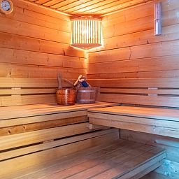 Geniessen Sie die entspannende Sauna im Ferienhaus in Boksum auf dem friesischen Land, ideal fuer einen erholsamen Urlaub.