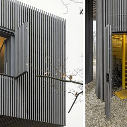 Detail der Architektur des Ferienhauses in Arnheim, mit modernen Elementen in Gelderland.