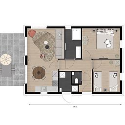Plattegrond van de Vrijstaande woning in Eck en Wiel, vakantiehuis met moderne indeling in het Rivierengebied, Gelderland.