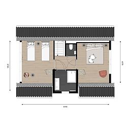 Bovenverdieping plattegrond van de Vrijstaande woning in Eck en Wiel, Gelderland, met slaapkamers.