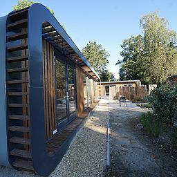Modern architecture of Chalet in Lochem in the natural setting of Achterhoek, Gelderland.