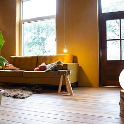 Gezellige woonkamer in Huisje in Geesteren, vakantiehuis in Achterhoek, Gelderland met comfortabele sofa.