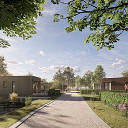 Rustige omgeving van Chalet in Olburgen, met uitzicht op vijver en natuur in de Achterhoek.