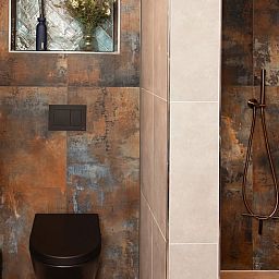 Stylish bathroom in Holiday Home in Wilp-Achterhoek with modern shower and toilet.