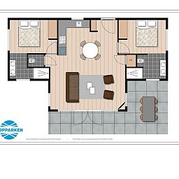 Floor plan Beekhoeve 4 persons Wellness, vacation home in Beekbergen, Veluwe with modern layout.