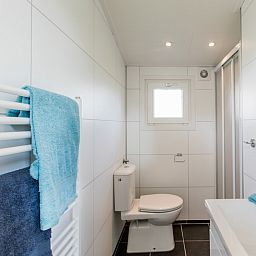 Moderne badkamer in Rialto 6 personen Wellness vakantiehuis in Beekbergen, Veluwe, met luxe voorzieningen en stijlvol design.