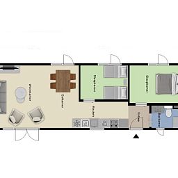 Plattegrond van Module Flat Roof 4 personen in Ede, Veluwe, Gelderland, toont indeling van het vakantiehuis.