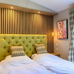 Stylish bedroom in Nova 4 persons Wellness vacation home in Ede, Veluwe, Gelderland with luxurious details.