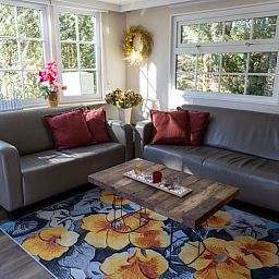Attractive sitting area in Holiday Home in Emst, Veluwe, with colorful rug.