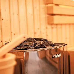 Sauna im Ferienhaus Specht, Hoenderloo, Veluwe, Gelderland fuer ultimative Entspannung.