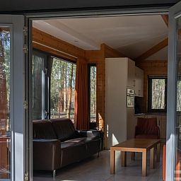 Binnenruimte van Vakantiehuis in Voorthuizen, Veluwe. Gezellige woonkamer met veel lichtinval, ideaal voor ontspanning.