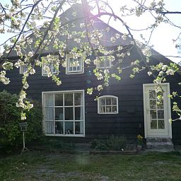 Sfeervol vakantiehuis in Hulshorst met bloesem voorgevel, Veluwe, Gelderland.