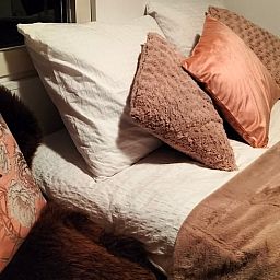 Comfortabele slaapkamer in Vakantiehuis in Epe, Veluwe, Gelderland met zachte kussens en warme dekens.