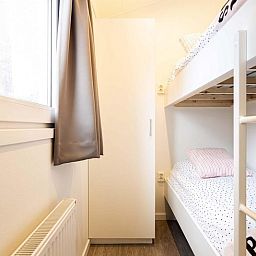Gezellige kinderkamer met stapelbed in Module 6 personen, vakantiehuis in Lunteren, Veluwe, Gelderland.