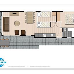 Plattegrond van Module 5 personen vakantiewoning in Lunteren, Gelderland, met ruime indeling.