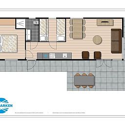 Grundriss des Ferienhauses Rialto fuer 5 Personen in Lunteren, Veluwe, Gelderland, mit geraeumiger Aufteilung.