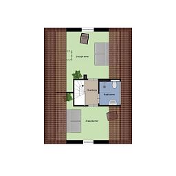 Grundriss des Dachgeschosses des Boshoeve 10 Personen Wellness Spa in Lunteren, Veluwe, mit Schlafzimmern und Badezimmer.