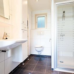 Moderne badkamer in Holiday home 5 personen Wellness, Lunteren, Veluwe, met douche.