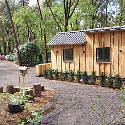 Rustiek vakantiehuisje in Uddel, Veluwe, met moderne voorzieningen en omgeven door bosrijke natuur.