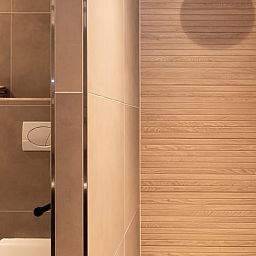 Walk-in shower in Holiday home in Mierlo, North Brabant, with modern finishes.