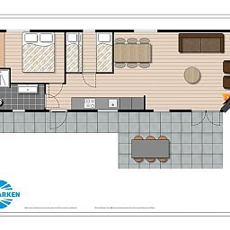 Detailed floor plan of Ferox 5 persons vacation home in Cromvoirt, Heart of Brabant, North Brabant.