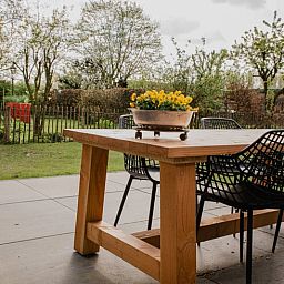 Geniessen Sie die Terrasse des Ferienhauses in Leende, gelegen im Herzen von Brabant, Nordbrabant, mit herrlichem Blick auf die Natur.