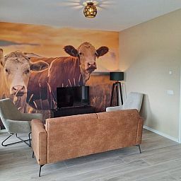 Gemuetliche Sitzecke im Cottage in De Moer, Ferienhaus in Nordbrabant mit Blick auf die Natur.