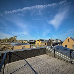 View from the terrace of the detached house in Enkhuizen, located on the IJsselmeer coast in North Holland, overlooking the surrounding area.