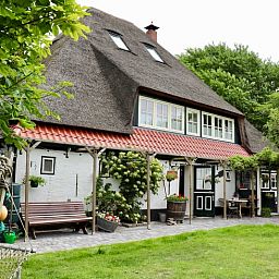 Holiday home in Schoorl, North Holland, with a thatched roof and green garden, ideal for a relaxing stay in nature.