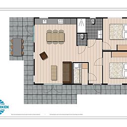 Plattegrond van Leijhoeve 6 personen vakantiehuis in Berkhout, Noord-Holland, met ruime indeling.