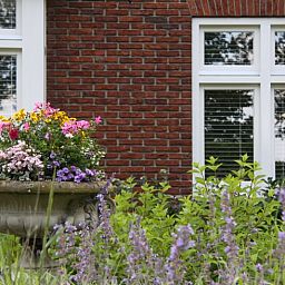 Bluehender Garten im Ferienhaus in Mander, Twente, Overijssel, mit bunten Blumen fuer ein entspannendes Urlaubserlebnis.