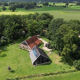 Aerial photo of House in Haaksbergen, a vacation home surrounded by green nature in Twente, Overijssel, with expansive views.