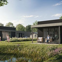 Moderne keuken en eetruimte in Sallandse Heuvelrug 2-persoons woning, Hoge Hexel, Twente, Overijssel.