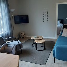 Gezellige woonkamer in Vakantiehuis in De Pollen, Vriezenveen, Twente, met moderne inrichting.