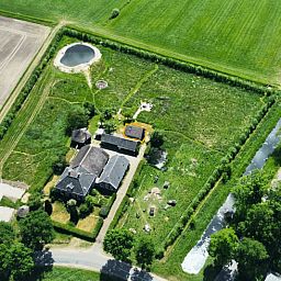 Aerial view of Cottage in Wijhe and surrounding nature in Salland, Overijssel.
