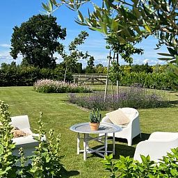 Geniet van de serene tuin van Vakantiehuis in Ommen, een prachtige vakantiewoning in de groene Vechtstreek, Overijssel.