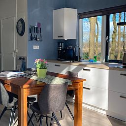 Modern kitchen in cottage in Dalfsen, Vecht region, Overijssel, with views of nature and lots of light.
