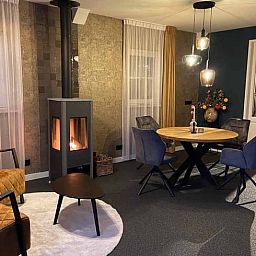Dining area with modern furnishings in Holiday home in Kloosterhaar, Vechtstreek, Overijssel.