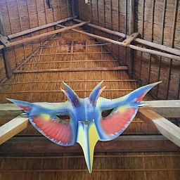 Unique wooden roof construction in Cottage in Giethoorn, vacation home in Giethoorn, Northwest Overijssel, with colorful decoration.