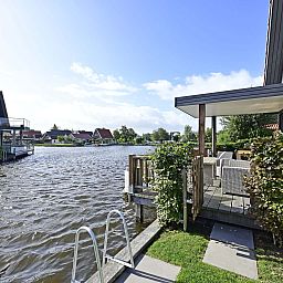 Uitzicht vanaf het terras van de vakantiewoning in Ossenzijl, met water en natuur in Overijssel.