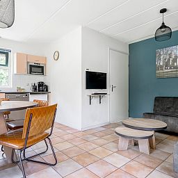 Gezellige woonkamer van Vakantiewoning Beukenrode in Doorn, Utrechtse Heuvelrug, met modern interieur en compleet ingerichte keuken.